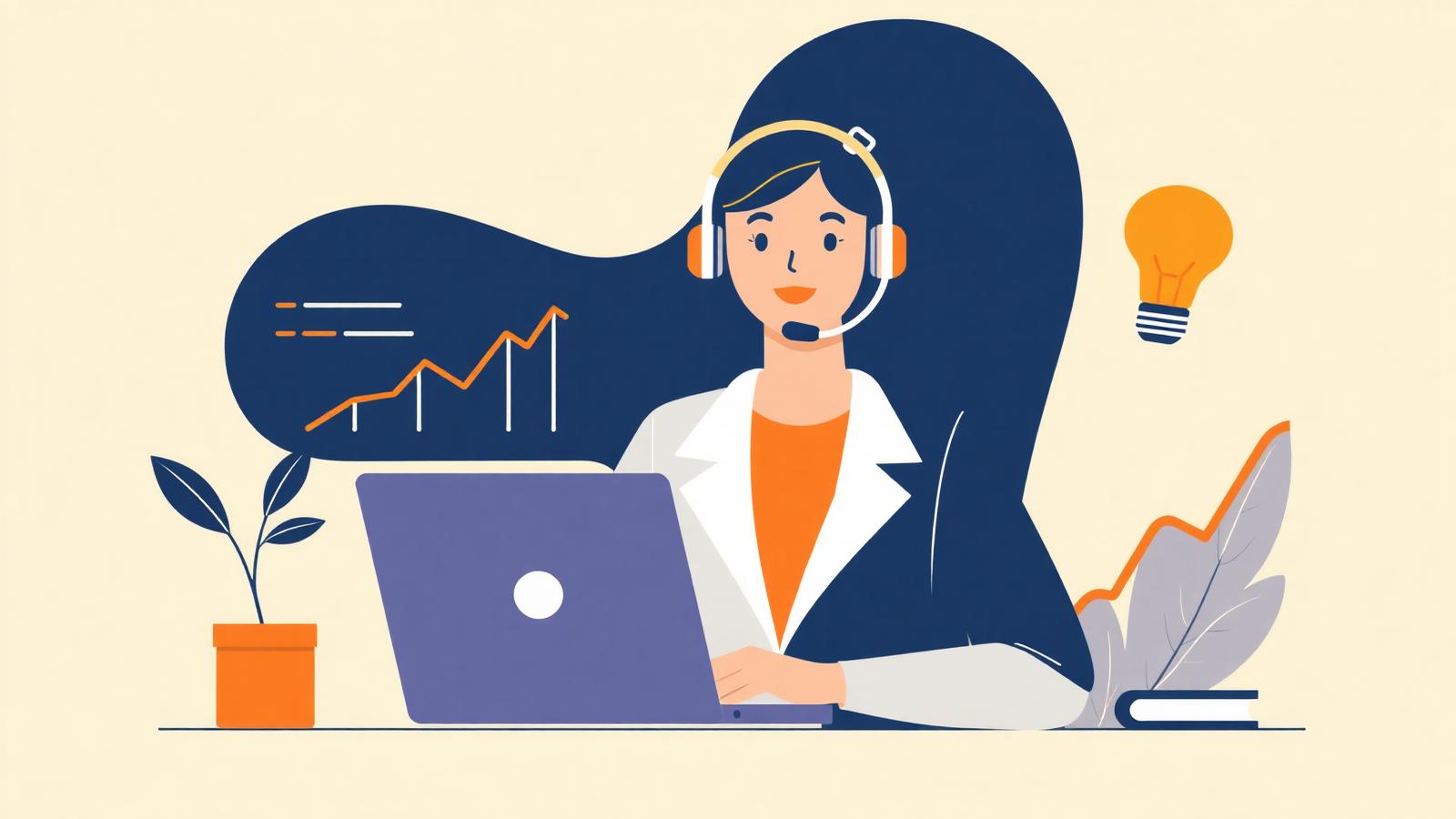 Confident female BizBuzz business broker consulting in her office